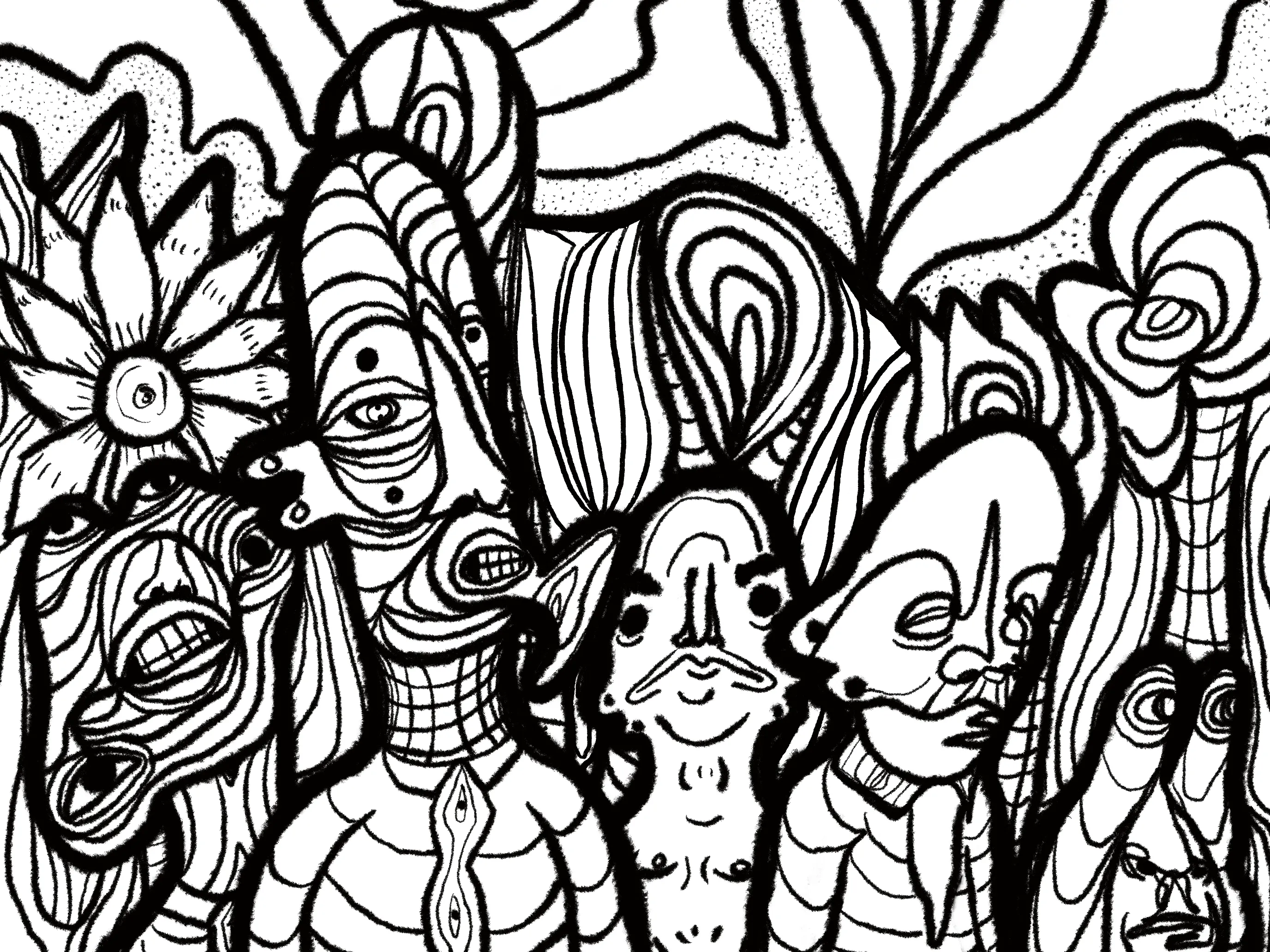 Drawing Five Men and their hidden flowers.
